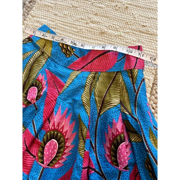 Francis + Benedict Blue Pink Leaves Pleated Skirt African Sz XS Side Zip Pocket - Picture 5 of 10